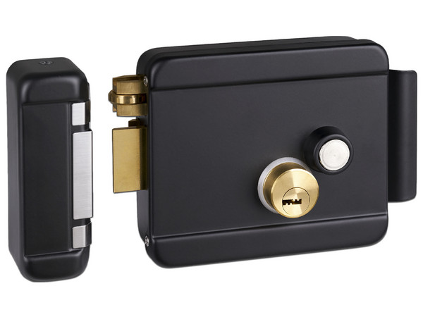 Cerradura Eléctrica AccessPRO BL-ACCESSRIMB con botón de salida, 12V, 2.5A, Derecha, Incluye Llave, Uso Exterior, Color Negro.