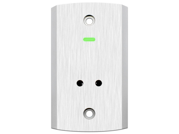 Botón de Petición de Salida Axceze AX-B140, Cubierta Metálica, LED Indicador y Grado de Protección IP68 para Uso Exterior. Alimentación de 24V CC. Color Plata.