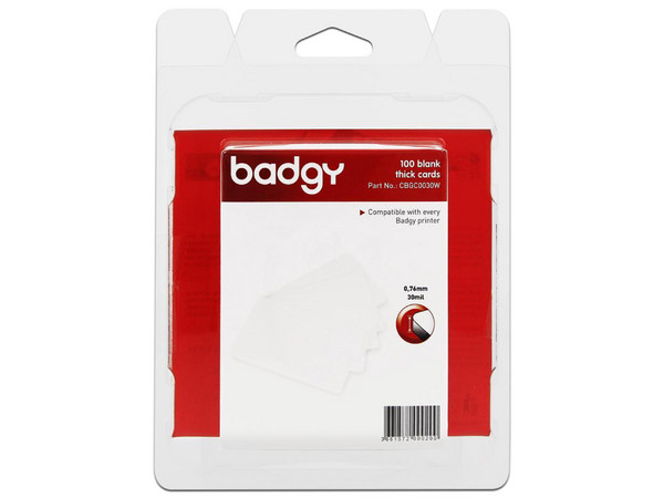 Paquete de 100 tarjetas Evolis CBGC0030W para impresoras Badgy 100/200 series, PVC. Color Blanco.