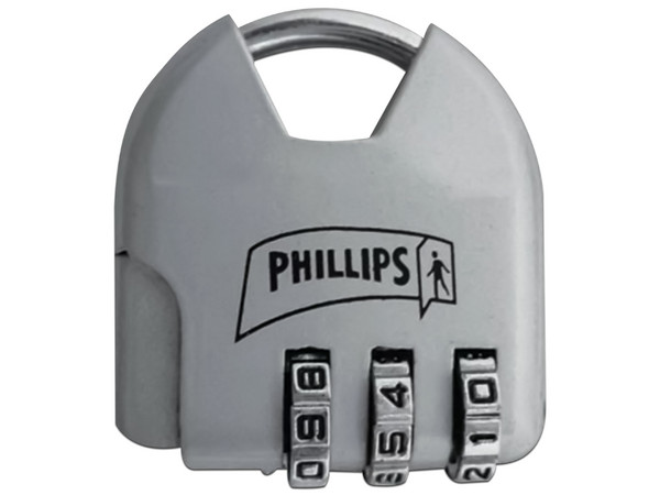 Candado de Combinación Ajustable Phillips, no requiere llave, Color gris.