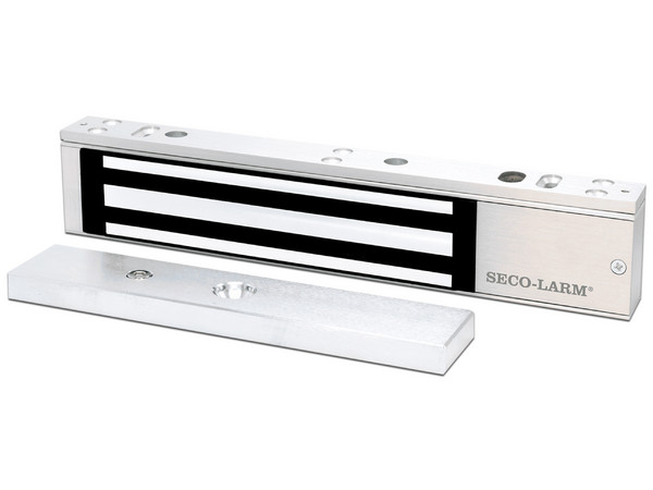 Chapa magnética Seco-Larm E941SA600 de 600-lb, LED de estatus, Voltaje dual 12-24V, incluye Soporte en 