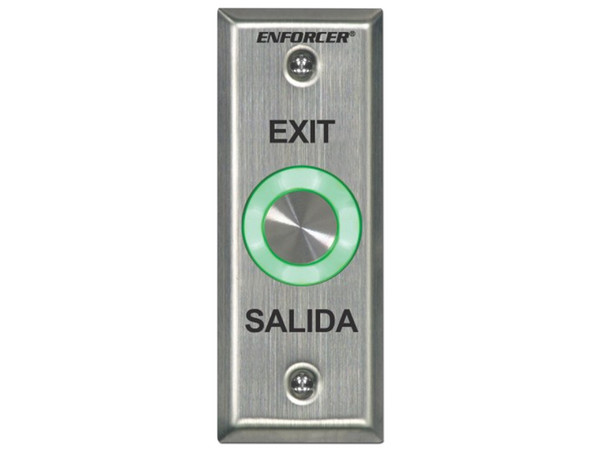 Botón de salida SEC SD6176SS1Q, piezoeléctrico de acero inoxidable, IP 65, con Luz LED verde.