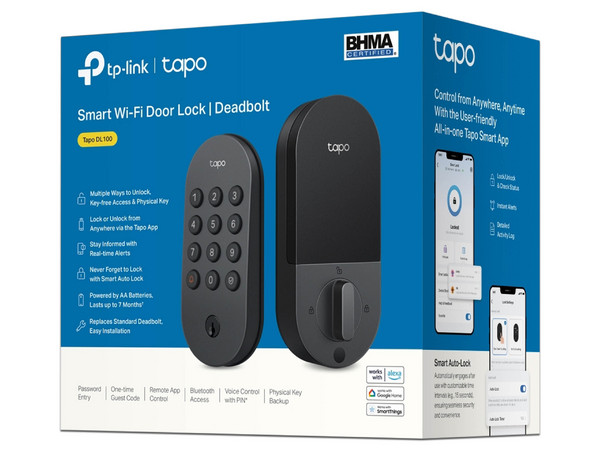 Cerradura Inteligente TP-Link Tapo DL100 de Huella Digital con Timbre, Color Negro.