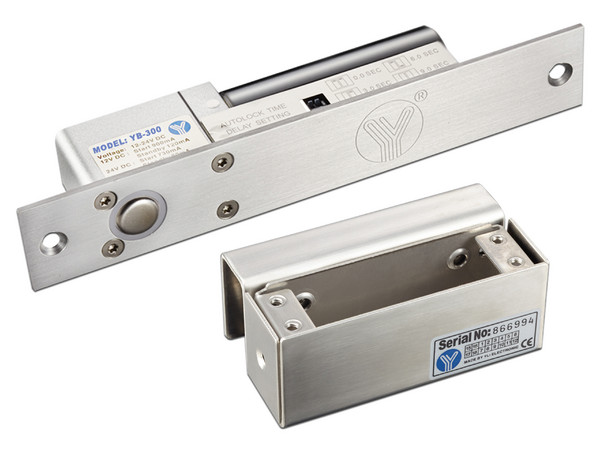 Cerradura eléctrica YLI YB-300 de uso rudo para control de acceso hasta 500,000 operaciones, Incluye soporte de instalación YM-600.