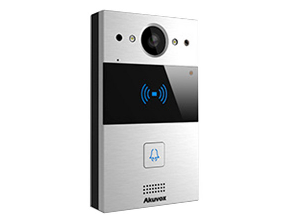 Videoportero Akuvox R20A de un botón con lector de tarjetas, notificación a app o por llamada telefónica, configuración en la nube.