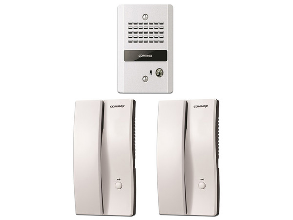Kit Audioportero COMMAX DP2SDR2GNPACK Frente de calle con 2 equipos de interfono con conexión directa a 110V y apertura de puerta.