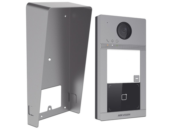 Kit de Video Portero Hikvision, Incluye Videoportero Hikvision DS-KV8113-WME1(C) de 2MP, y Carcasa Protectora DS-KABV8113-RS, Color Gris.