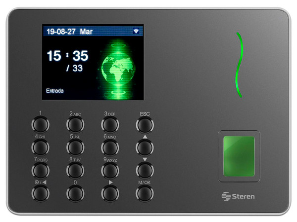 Reloj de control de acceso Steren CLK-960, Huella digital, Código de acceso, Wi-Fi, USB, PC.