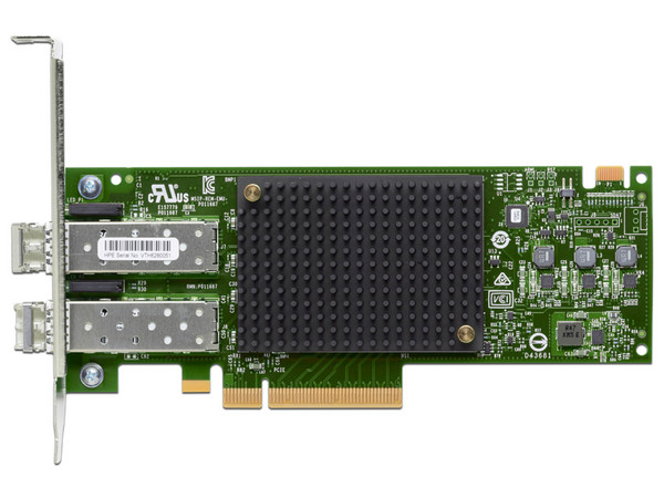 Tarjeta controladora HPE SN1200E con dos puertos FC para fibra óptica de hasta 16Gbps.
