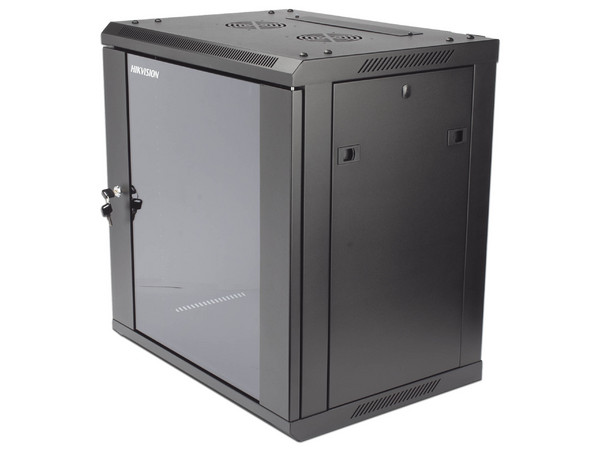 Gabinete Hikvision DS-XS6412-S/B para Montaje en Pared o Piso, Puerta de Cristal Templado, Cuerpo Fijo, 12 Unidades de Rack, 19