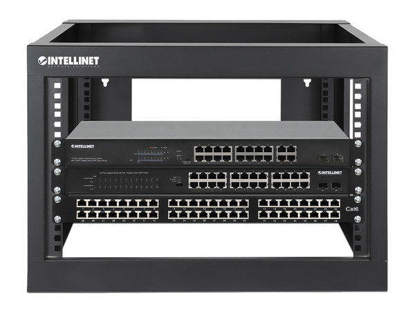 Gabinete Rack Abierto 6U Intellinet, Montaje en Pared de Servicio Pesado, EIA-310-E, RoHS, Color Negro.