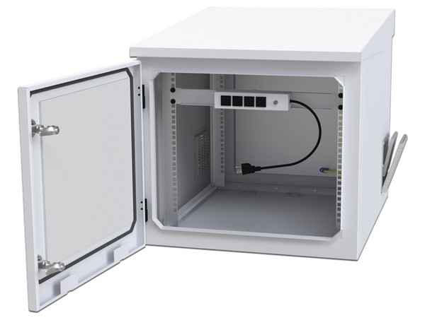 Gabinete Profundo de Exterior de 9UR Linkedpro LP-FORTE-6078-09U, Con ventiladores y termostato, Ideal para UPS, Color Blanco.