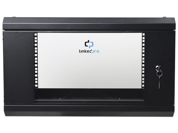 Gabinete de pared 6U Linkedpro SR1906LH3G, con puerta de cristal templado. Color Negro