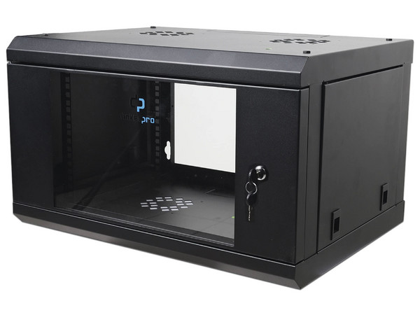 Gabinete de pared 6U Linkedpro SR1906LH3G, con puerta de cristal templado. Color Negro