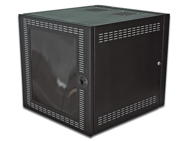 Gabinete Rack de Servidores Abisagrado de Pared 9U con 20 Pulgadas de Profundidad.