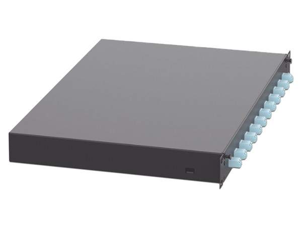 Panel de Distribuidor de Fibra Óptica PANDUIT FD1W12AQDLCZ, con 12 Conectores LC Dúplex (24 Fibras), Para Fibra Multimodo OM3/OM4, 1 UR. Color Negro.