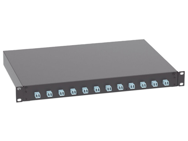 Panel de Distribuidor de Fibra Óptica PANDUIT FD1W12AQDLCZ, con 12 Conectores LC Dúplex (24 Fibras), Para Fibra Multimodo OM3/OM4, 1 UR. Color Negro.