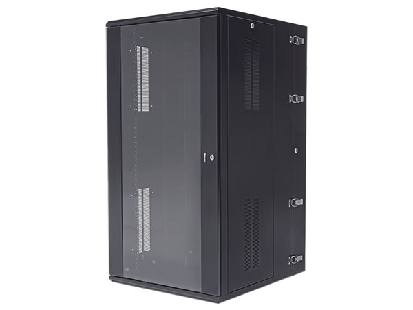 Gabinete PanZone de Montaje en Pared, de 19in, Puerta con Ventana de Seguridad, 26 UR, 762mm de Profundidad, Color Negro.