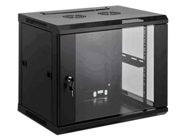 Gabinete de pared SAXXON SXR12U5412A, puerta de vidrio templado, 12UR, Color negro.