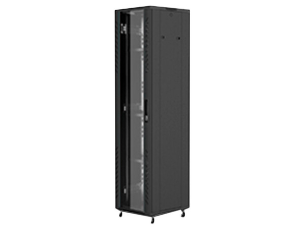 Gabinete Saxxon SXR37U6637S de 37U Auto Ensamblado, Puerta de Malla de Vidrio Templado, 1 Ventilador, Color Negro.