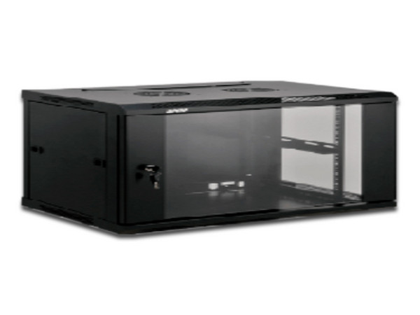 Gabinete Saxxon de 4U para montaje en Pared, Puerta de Vidrio Templado. Color Negro