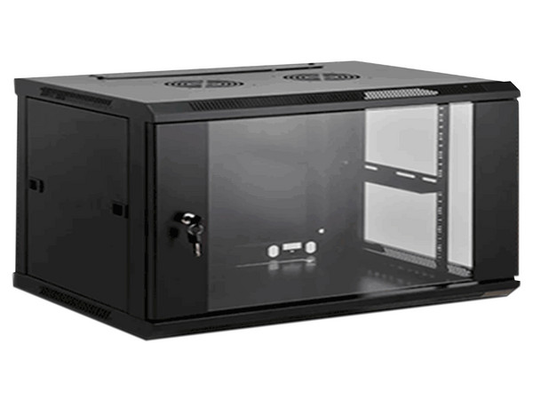 Gabinete Saxxon SX-R6U-5406A de 6U para montaje en Pared, Puerta de Vidrio Templado. Color Negro.