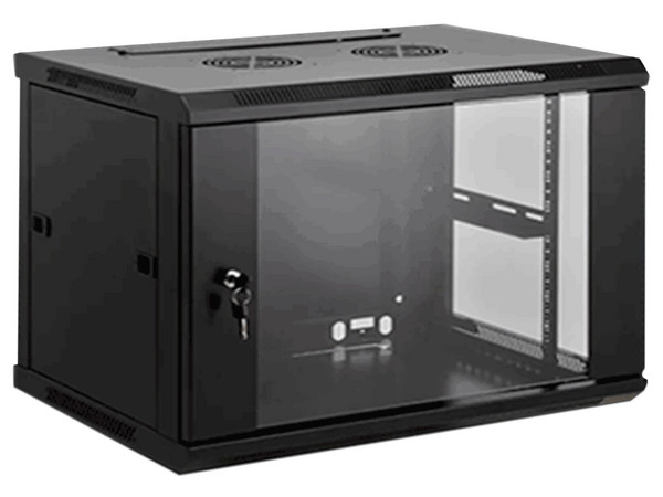 Gabinete Saxxon SX-R6U-6406S de 6U para montaje en Pared, Puerta de Vidrio Templado. Color Negro.