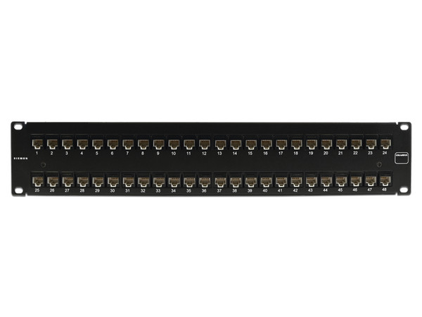 Panel de Parcheo Siemon UltraMAX UP6A-F2-48L-RS, UTP, Pre cargado con Jacks Cat6A, 48 Puertos, Plano, 2U, Color Negro