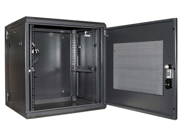 Gabinete Abisagrado para Rack de Servidores de 12U y 19 Pulgadas, De Montaje en Pared y con Puerta en Malla de Acero