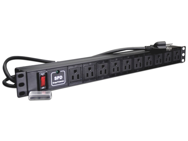 Barra horizontal SBE Tech SBE-TC010SPV de 10 contactos polarizados con supresor de picos, Montaje 19