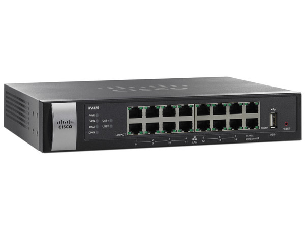 Ruteador Cisco RV325 VPN con WAN Gigabit dual.