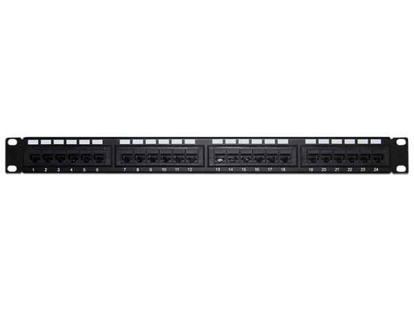 Patch Panel Enson ENS-PAT24C6A 1UR Precargado Cat6A con 24 Puertos Montaje en Rack Estándar de 19 Pulgadas. Color Negro.