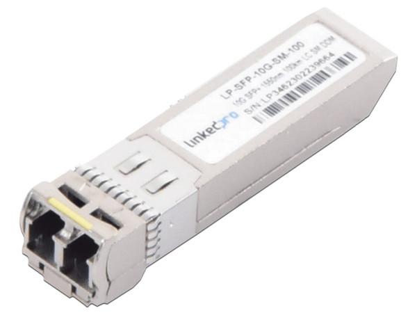 Transceptor QSFP28 LinkedPro (Mini-Gbic), Monomodo, 10 Gbps de velocidad, 1550nm, LC Dúplex, hasta 100 km de distancia.