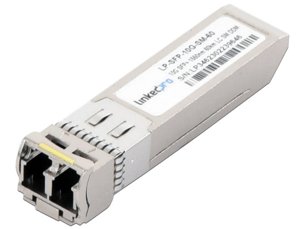 Transceptor SFP+ LinkedPro (Mini-Gbic), Monomodo, 10 Gbps de velocidad, 1310 nm, LC Dúplex, hasta 60 km de distancia.