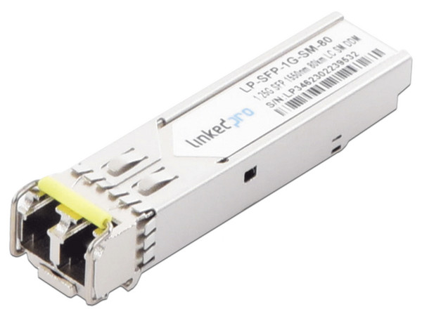 Transceptor LinkedPro LP-SFP-1G-SM-80 (Mini-GBIC) para Fibra Óptica Monomodo, 1.25 Gbps, Conectores LC Dúplex, Hasta 80 km.
