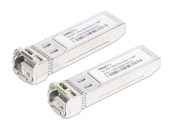 Transceptores LinkedPro SFP+ Bidireccionales para Fibra Monomodo, 10 Gbps, Conectores LC, Dúplex, Hasta 20 km, 2 Piezas.