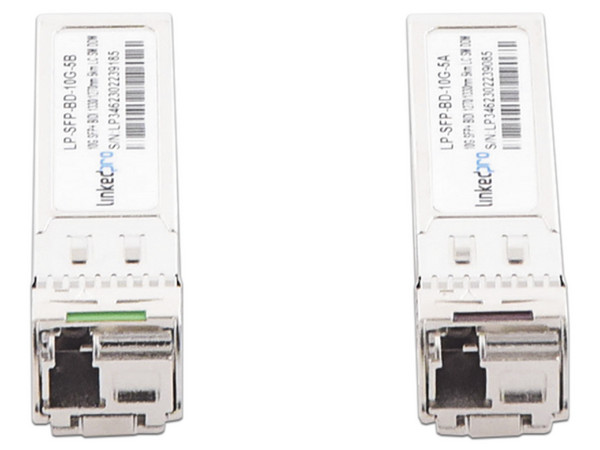 Transceptores Bidireccionales SFP+ LinkedPro, para fibra Monomodo, 10 Gbps de velocidad, Conectores LC Simplex, Hasta 5 km de Distancia, 2 piezas.