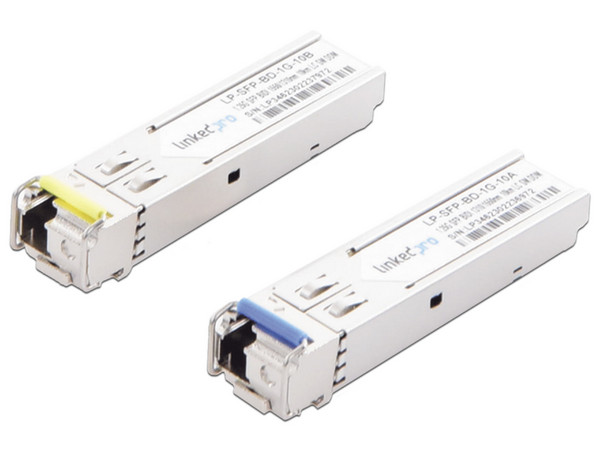 Transceptores Bidireccionales SFP LinkedPro, para fibra Monomodo, 1.25 Gbps de velocidad, Conectores LC Simplex, Hasta 10 km de Distancia, 2 piezas.