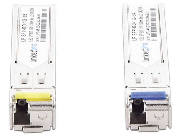 Transceptores Bidireccionales SFP LinkedPro, para fibra Monomodo, 1.25 Gbps de velocidad, Conectores LC Simplex, Hasta 3 km de Distancia, 2 piezas.