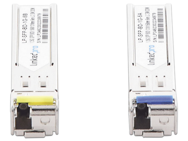 Transceptores Bidireccionales SFP LinkedPro, para fibra Monomodo, 1.25 Gbps de velocidad, Conectores LC Simplex, Hasta 5 km de Distancia, 2 piezas.