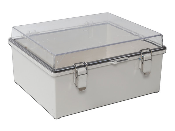 Gabinete de Plástico Precision PST-1929-14ET de 190 x 290 x 140 mm, Uso Exterior, Protección IP66, Cierre por Broches Inoxidables.