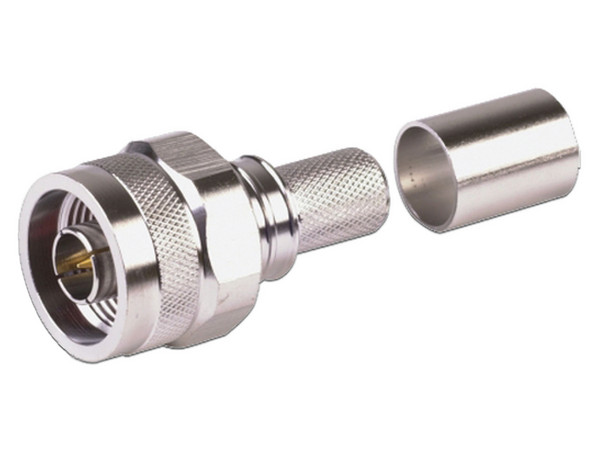 Conector Tipo N Macho RF Industries RFN-1006-8X, Plegable, Pin Cautivo para Cables Tipo RG8, Color Plateado.