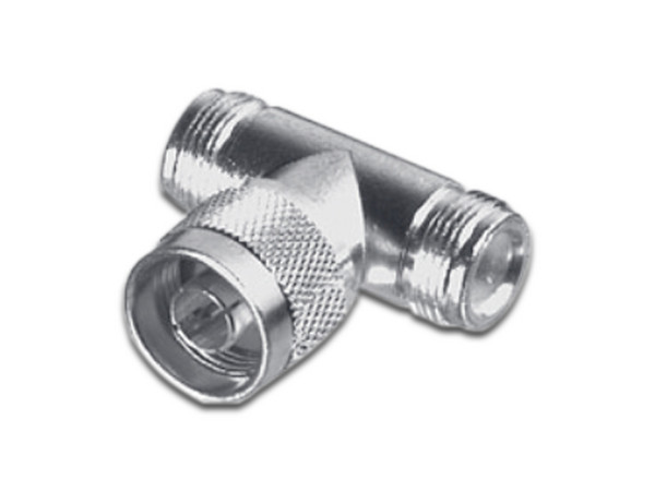 Adaptador en T RF Industries RFN-1010-1 de Conector N Macho a Doble N Hembra.