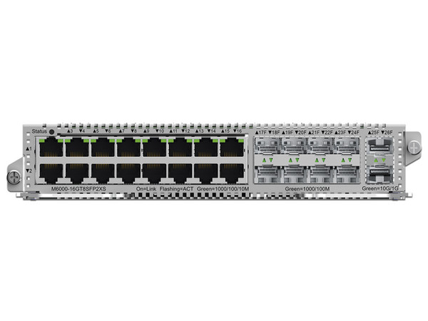 Tarjeta de Red Ruijie cM6000-16GT8SFP2XS con 16 puertos RJ45 1Gb, 8 puertos SFP 1Gb y 2 puertos SFP+ 10Gb para Chasis RG-NBS6002.