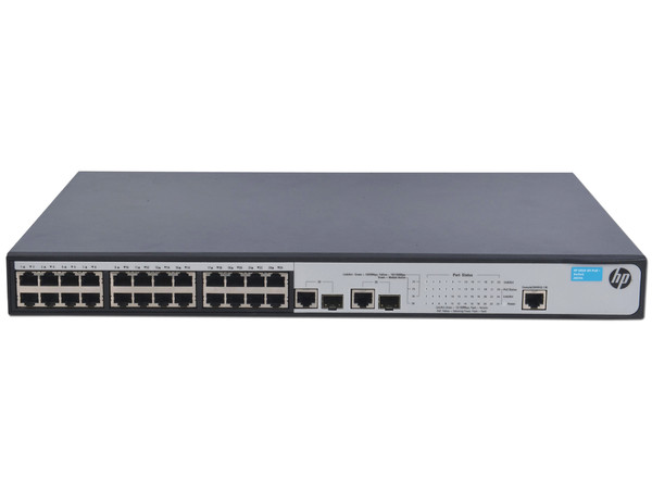 Switch Gigabit HP OfficeConnect 1910 24 PoE+ de 24 puertos 10/100 Mbps, 2 puertos SFP de 1000 Mbps.