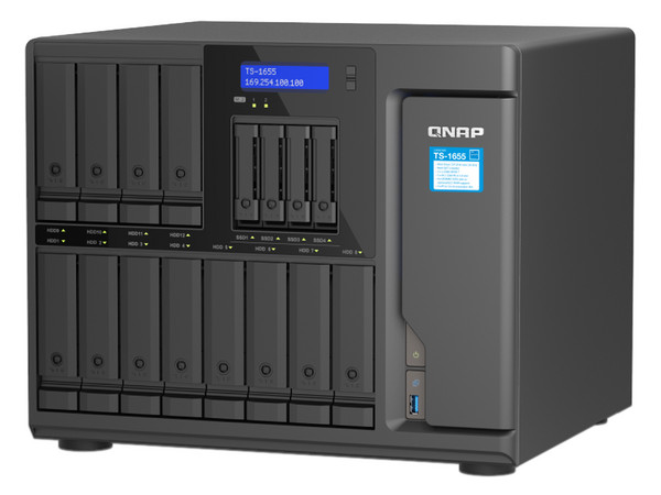 Servidor NAS QNAP TS-1655-8G-US: 
Procesador Intel Atom C5125 (hasta 2.8 GHz), 
Memoria e 8GB DDR4, 
16 Bahías SATA (No Incluye Discos Duros).