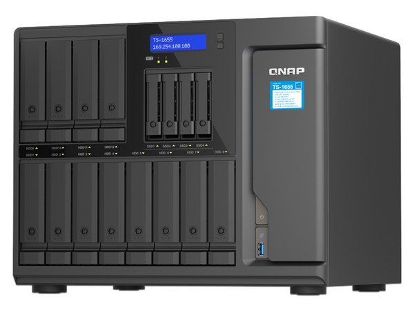 Servidor NAS QNAP TS-1655-8G-US: 
Procesador Intel Atom C5125 (hasta 2.8 GHz), 
Memoria e 8GB DDR4, 
16 Bahías SATA (No Incluye Discos Duros).