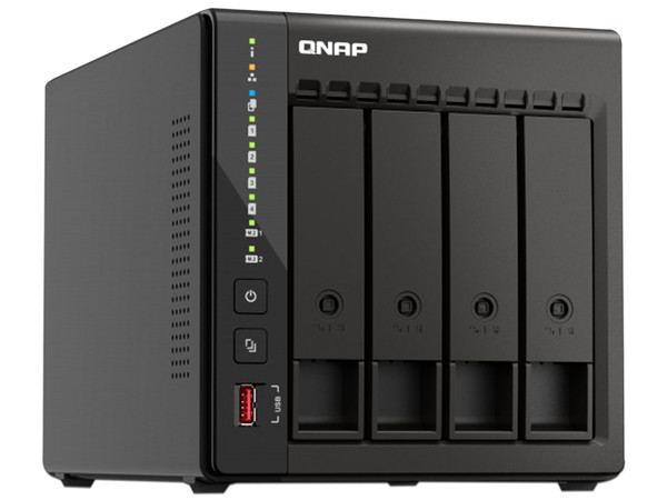 Servidor NAS QNAP TS-453E-8G: 
Procesador intel Celeron J6412 (hasta 2.6 GHz), 
Memoria de 8GB DDR4, 
hasta 4 Bahías SATA, 
(No Incluye Discos Duros).