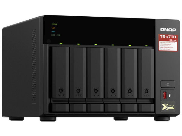 Servidor NAS QNAP TS-673A, con 6 bahías para discos duros(no incluidos), Memoria RAM de 8GB DDR4 (Hasta 64 GB), 2 Puertos Gigabit. Color Negro