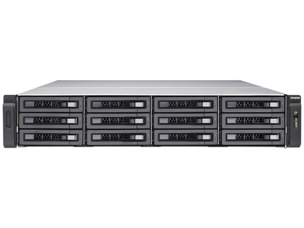 Servidor NAS QNAP TS-EC1280U-E3-4GE-R2-US con 12 bahías para discos duros (no incluidos), 4 Puertos Gigabit, 4GB DDR3.